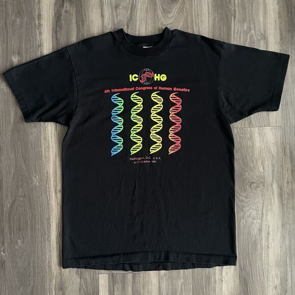 Vintage DNA Human Genetics Conference T-Shirt Size XL 1990s Black Single Stitch - Picture 1 of 4